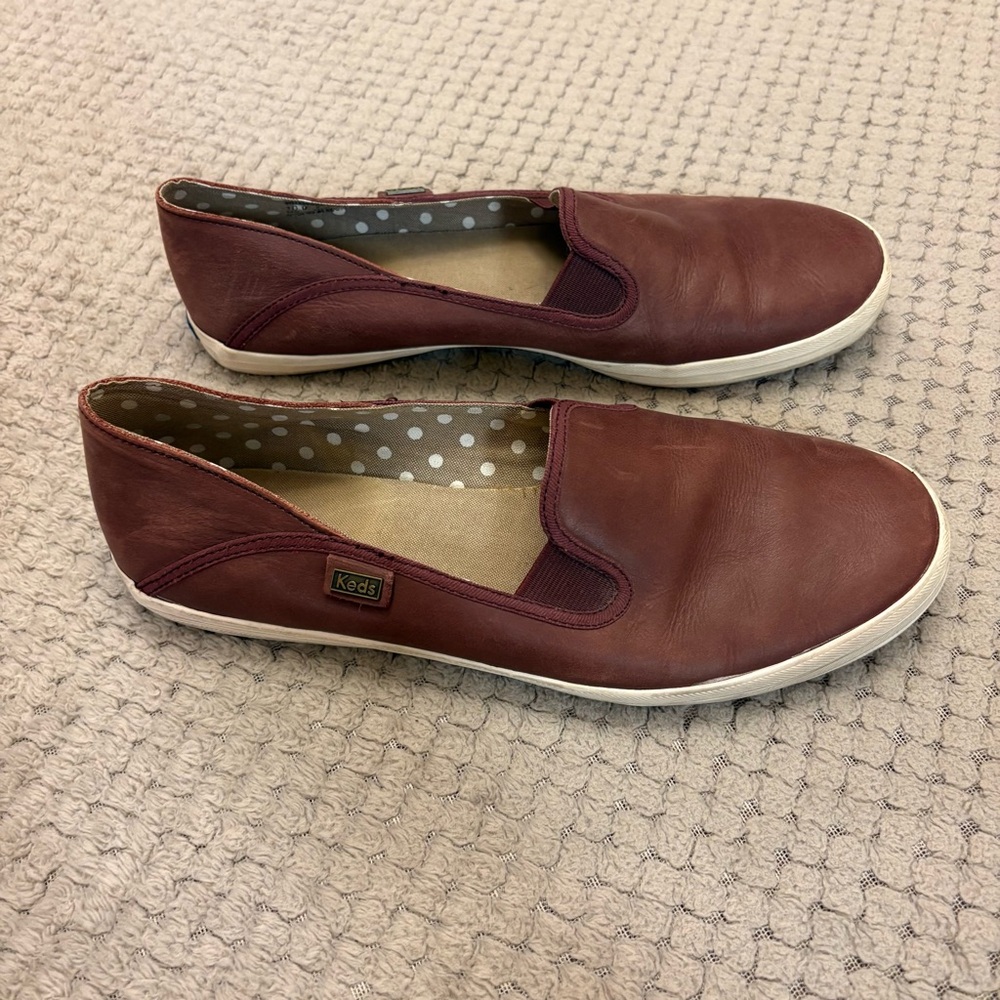 Keds Maroon Crashback Leather Casual Slip-Ons 10 - Picture 2 of 7